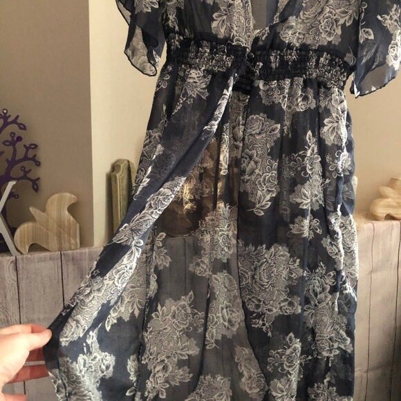 Rue 21 sz S Sheer Floral Long Hi Low Cover Up / Tunic Dress - Picture 5 of 11